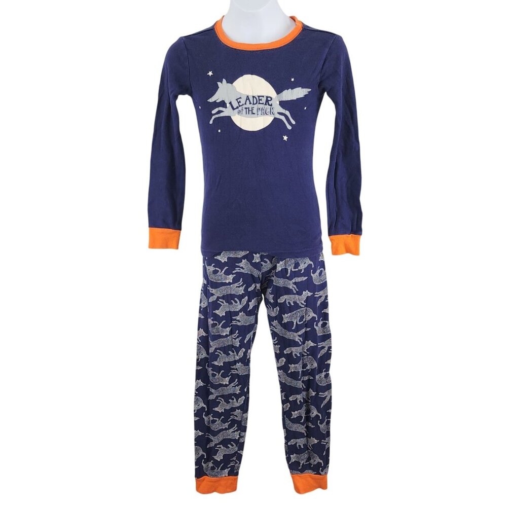 Boy's Gymboree Pajamas PJs Set Wolf Leader of the Pack Size 8/10 Navy Blue Orang